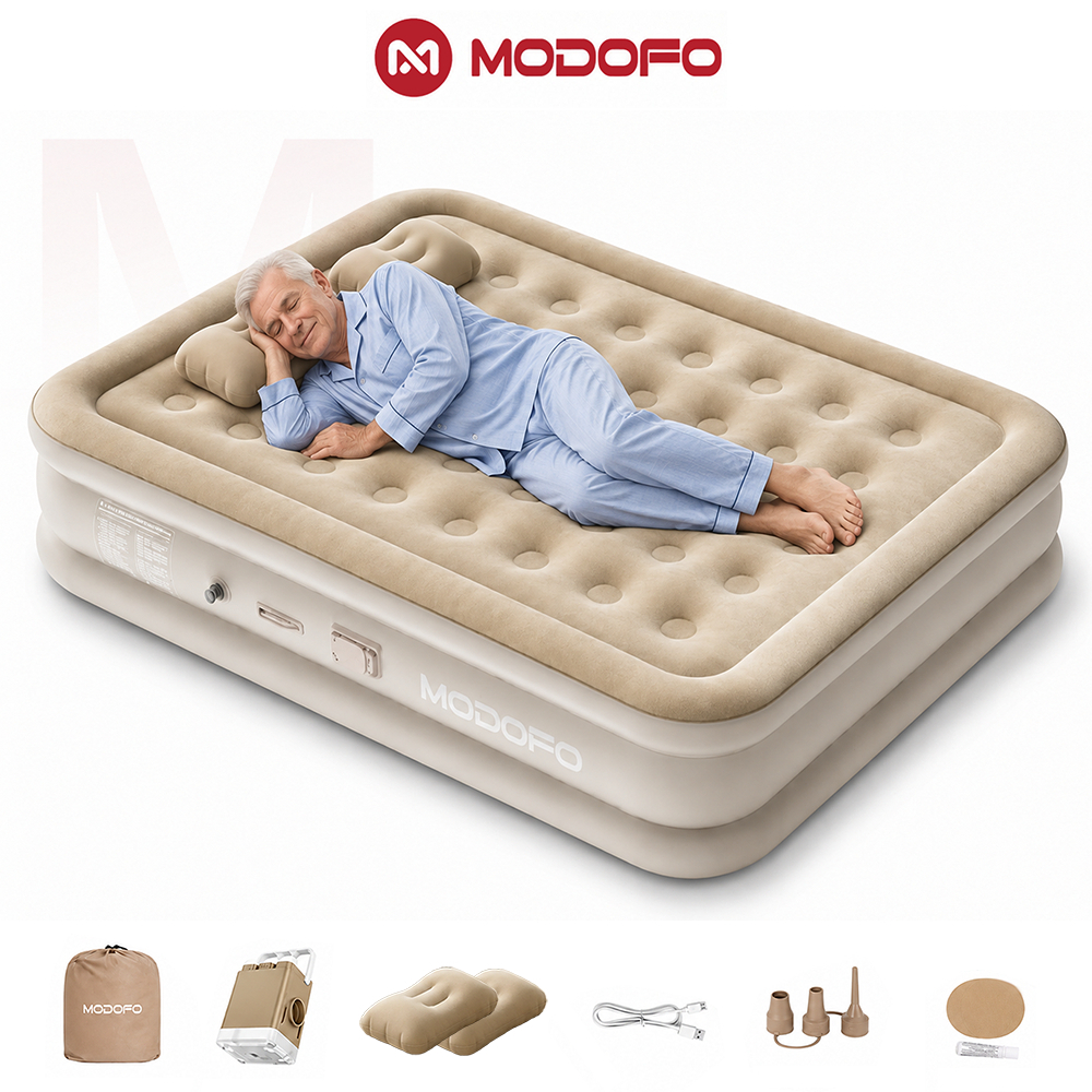 Colchão Inflável Queen 200x150x40cm com Bomba Elétrica Recarregável Ideal para Idosos Mais Fácil de Sentar e Levantar