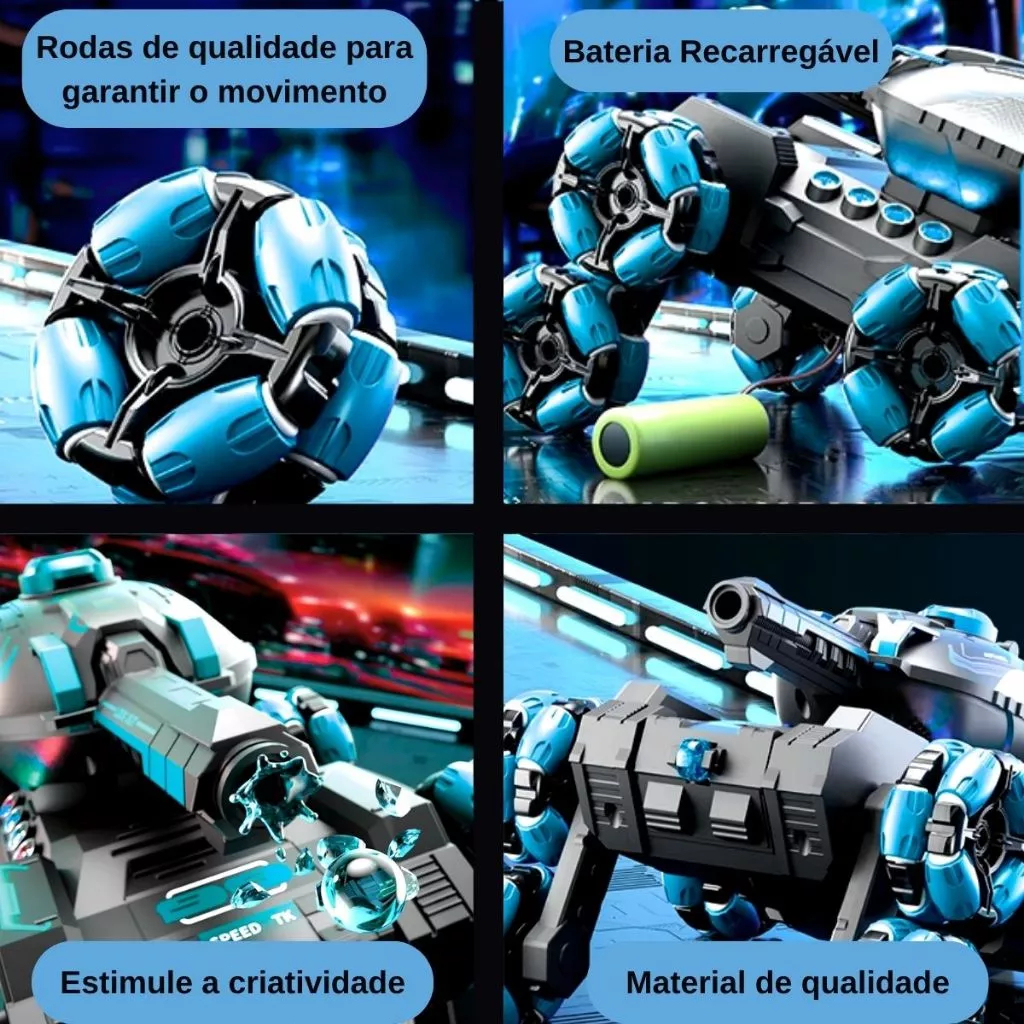 Tanque Controle Remoto 6 Rodas RC com Gestos Dispara Bolas de Água Carro Acrobático Infantil — imagem 2 de 2