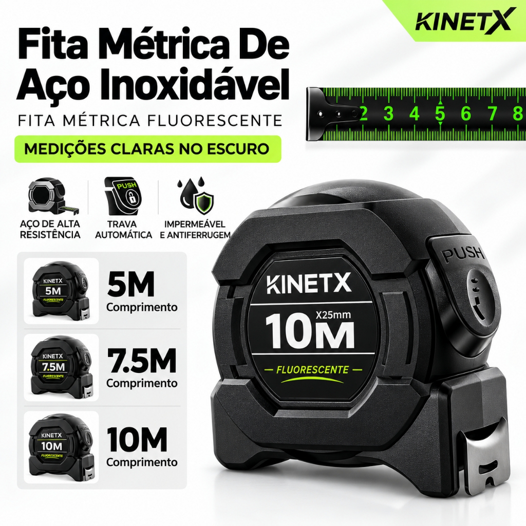 5/7.5/10M Fita Métrica Aço Inoxidável carbono De Alta Precisão trena Profissional Fluorescente Trava