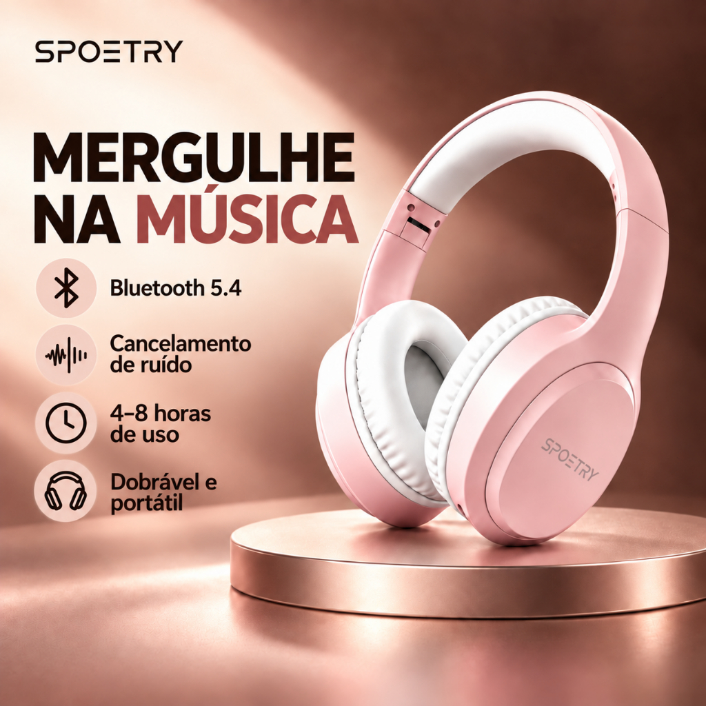 Headphone Bluetooth 5.3 Dobrável, Fone Sem Fio ANC com Cancelamento de Ruído para Academia, Corrida e Uso Diário