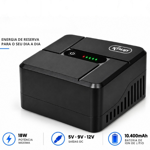 Mini Nobreak UPS 10400mAh 18W para Roteador Modem Câmera IP CFTV 5V 9V 12V com Bateria Interna