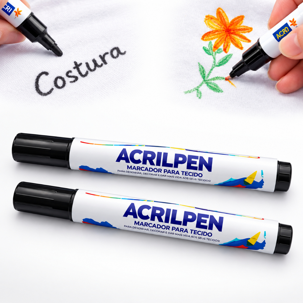 Caneta para Tecido Acrilpen Acrilex Preto Artesanato Marcador Arte Pano