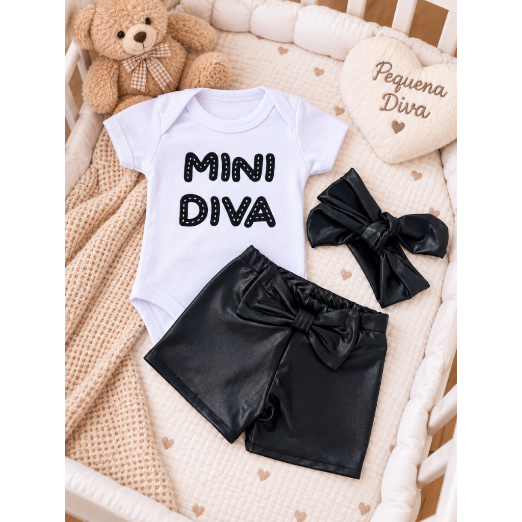 Conjunto Roupa Moda Bebê Menina Roupinha Blogueinha infantil Conjuntinho Feminino Mini Diva faixa — imagem 2 de 2