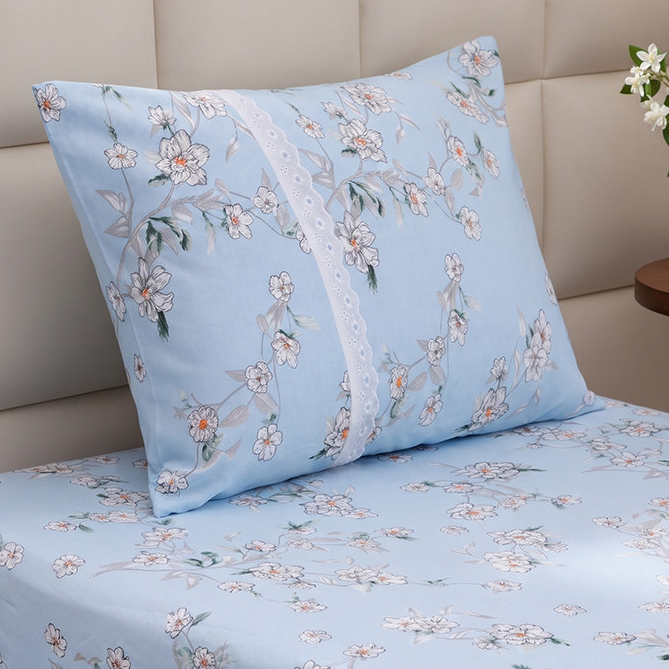 Jogo de Cama Solteiro 2 Peças Estampado em Malha 100% Algodão Lençol com Elástico Fronha com Zíper Roupa de Cama