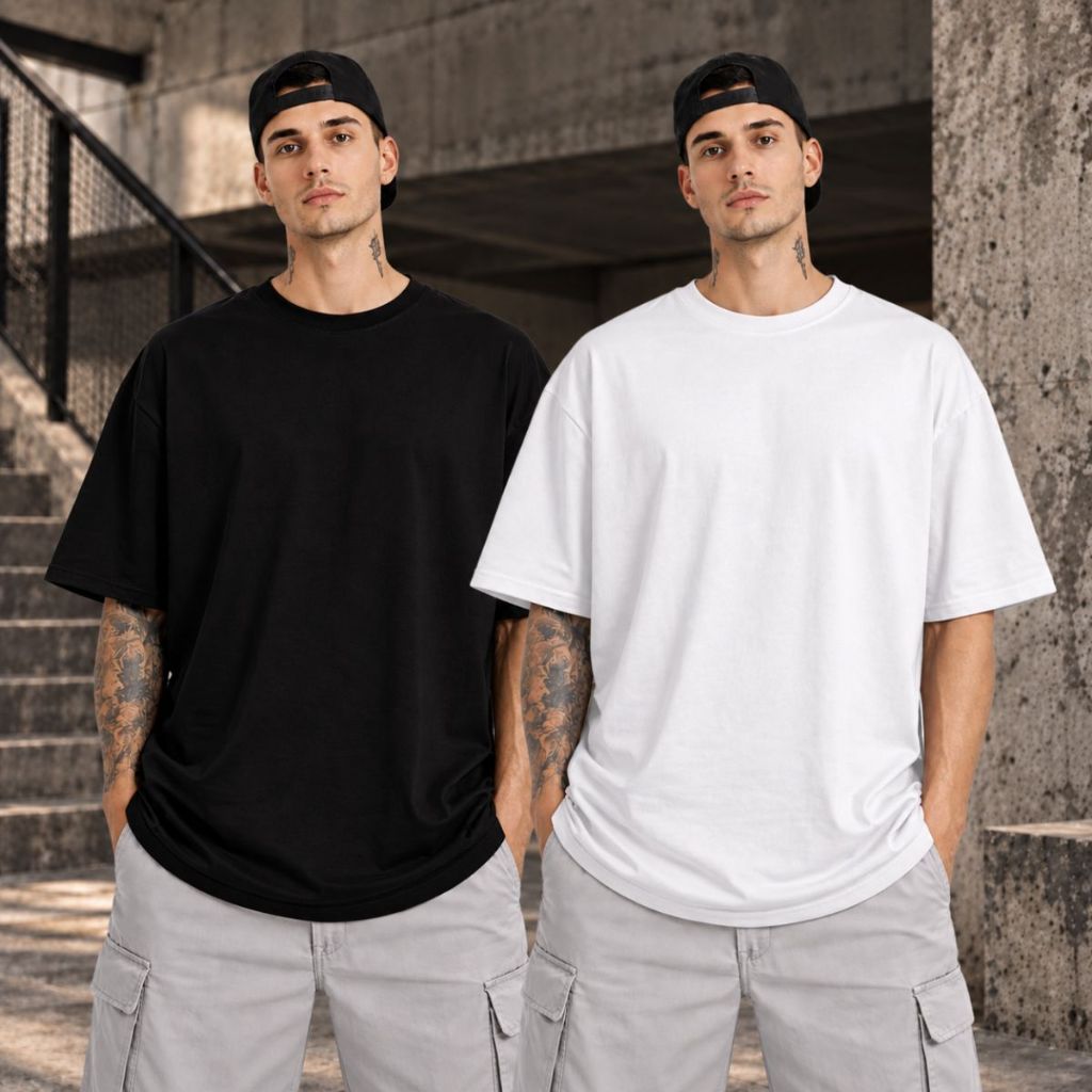 Kit 2 Camiseta Masculina Oversized Streetwear 100% Algodão Básica Lisa Confortável Estilo Urbano