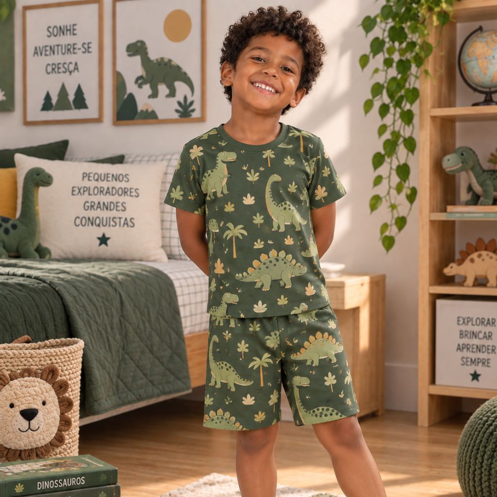 Pijama Suede Infantil Menino Short e Blusa Estampado Confortável Macio Pijama de Dormir Infantil Masculino