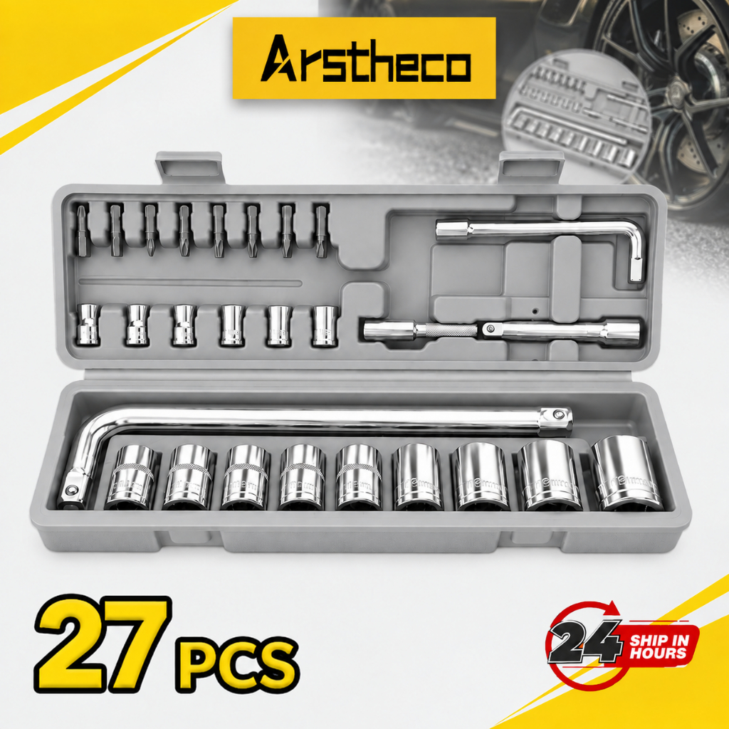 Kit Jogo De Ferramentas Soquetes 27 Pecas Cromo Vanadio Completo Titanium