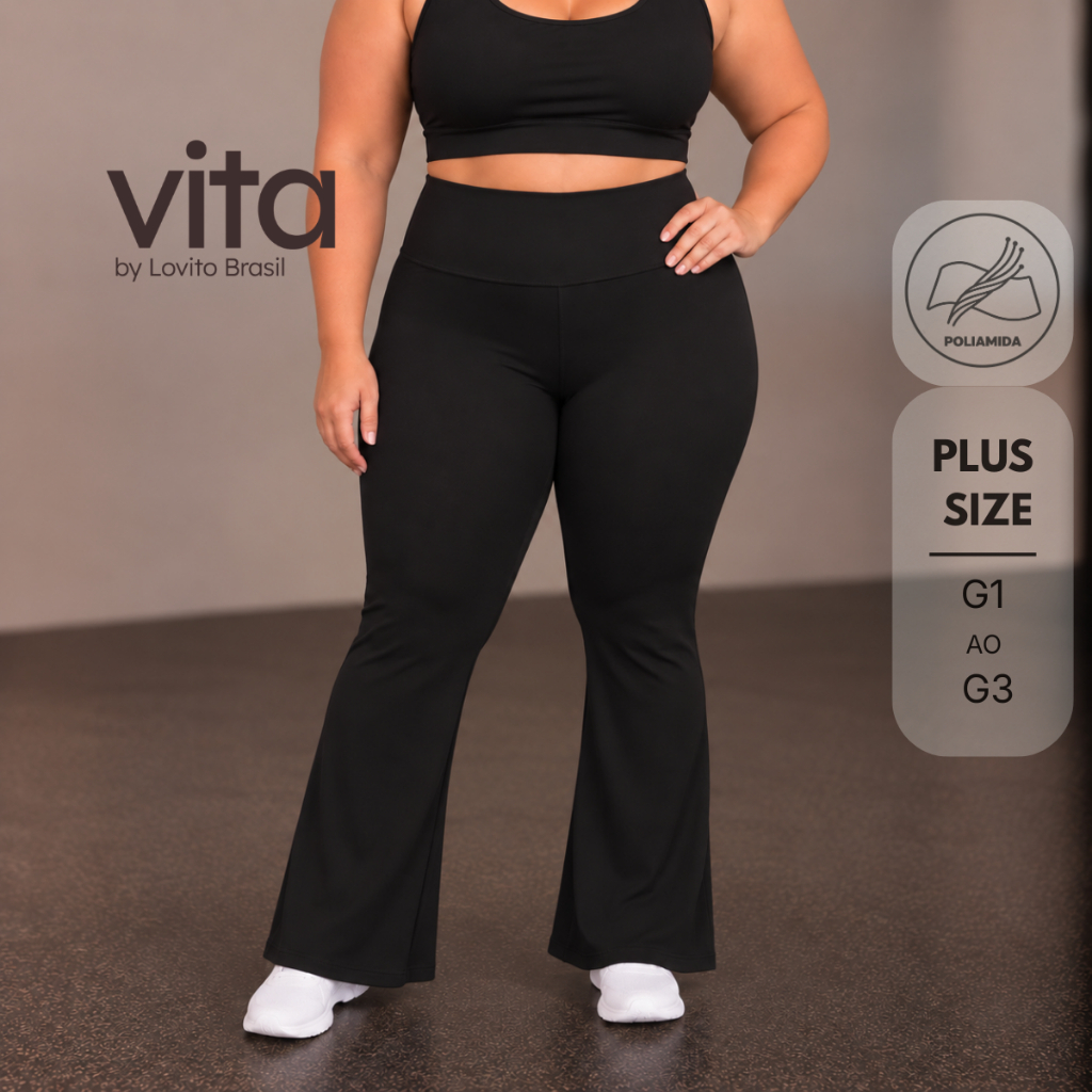 Lovito Vita Calça Esportiva Feminina Flare com Cós Largo Plus Size SPB22902321