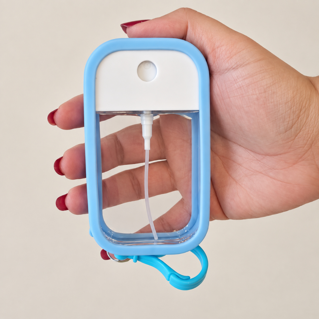 Frasco Spray Portátil Macaron Cartão com Capa de Silicone e Gancho Inferior - 50ml - Azul - 1 unidade - Rizzo