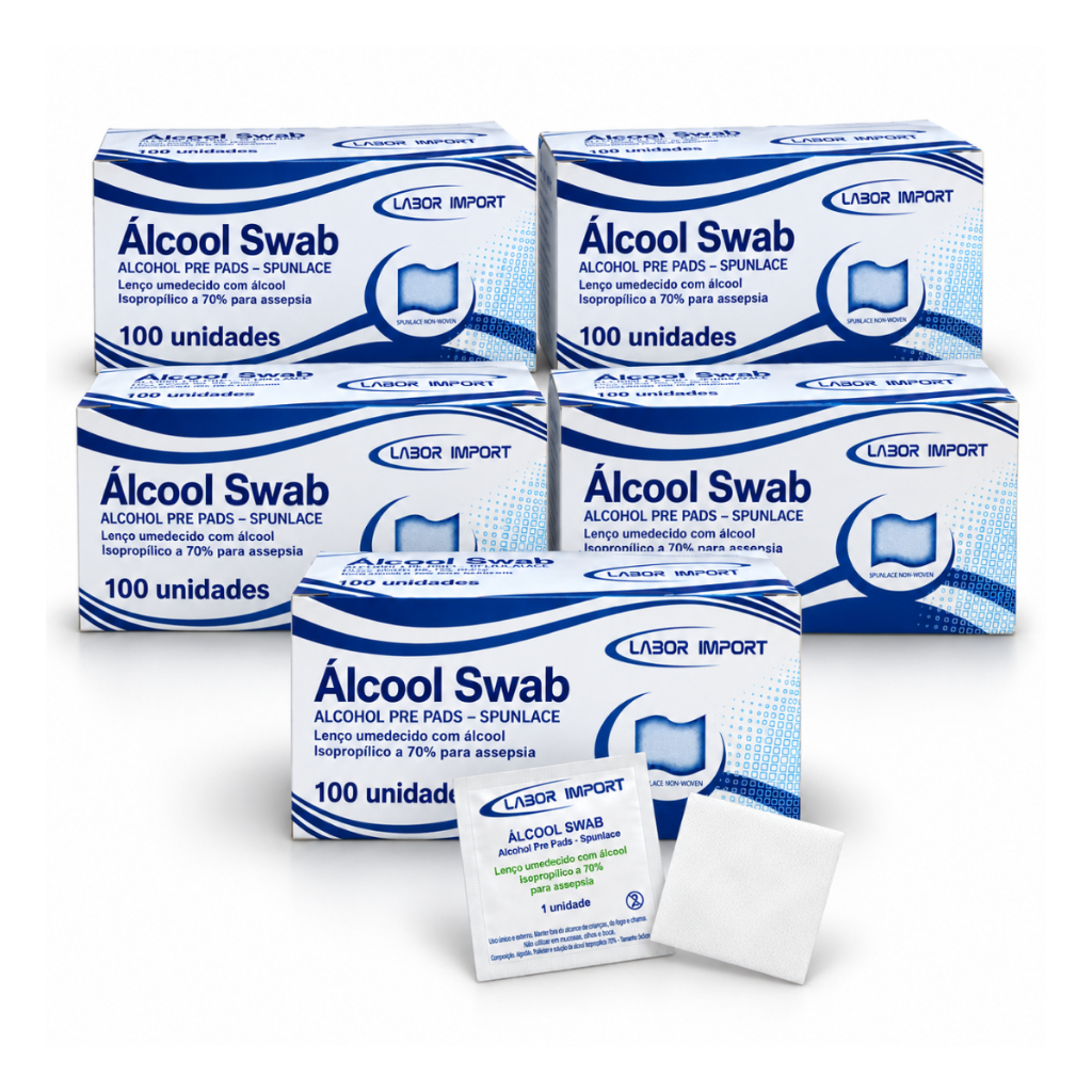 Kit 5 caixas Álcool Swab 70% para Assepsia C/100 Un Antisséptico