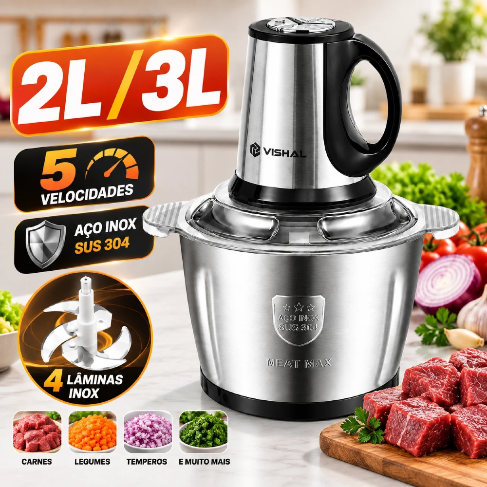 Processador de Alimentos 2L 3L 5 Velocidades Bivolt Picador Triturador Carne Mixer Cozinha
