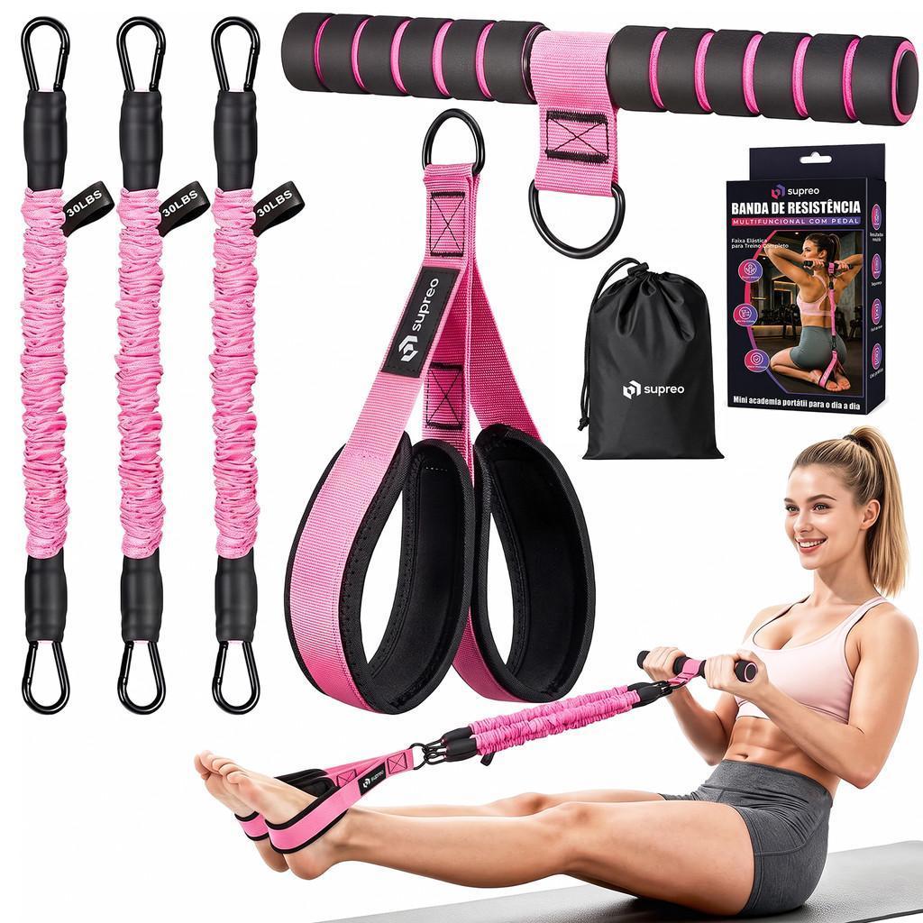 Band de Exercícios com Pedal 3 Níveis 30/60/90 LBS Faixa Equipamento Fitness Academia Treino Casa
