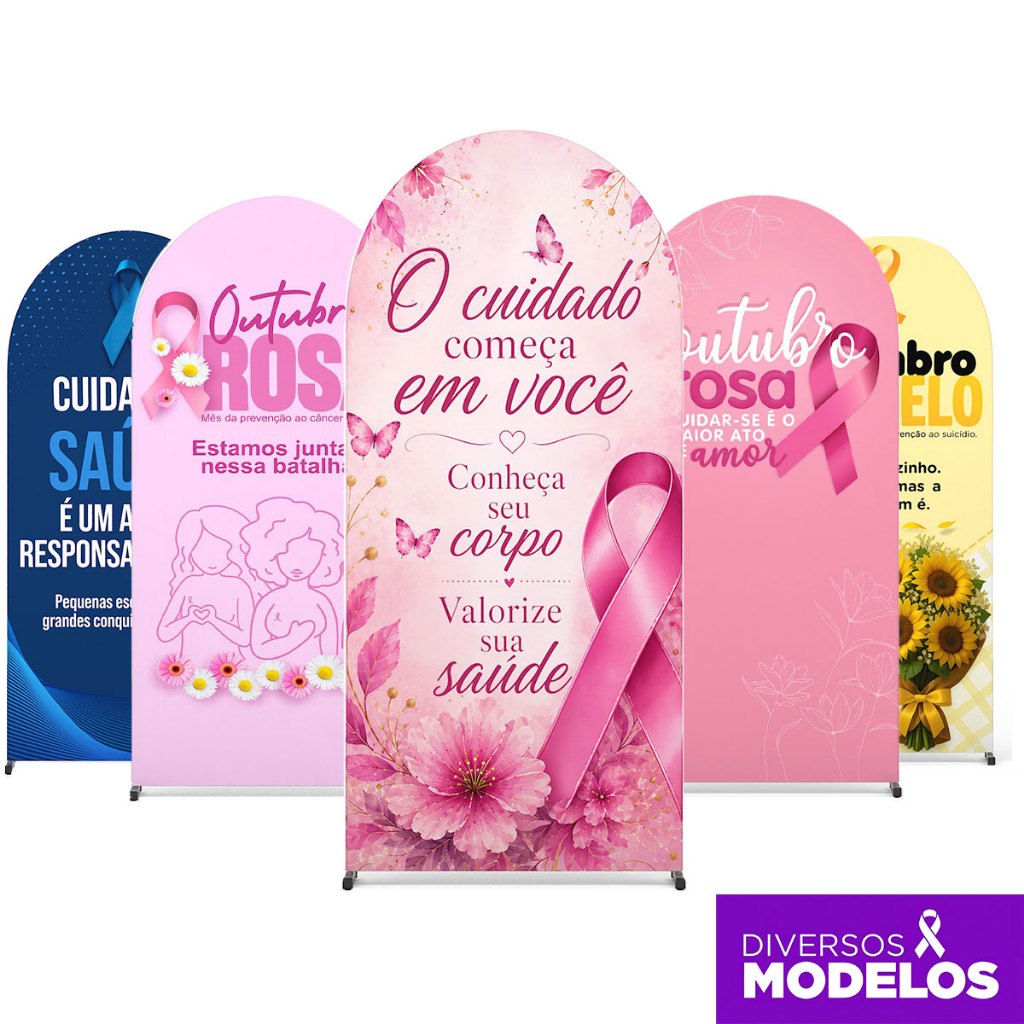 Painel Romano Outubro Rosa 2×1m Decoração Campanha Conscientização Capa Sublimado C/Elástico