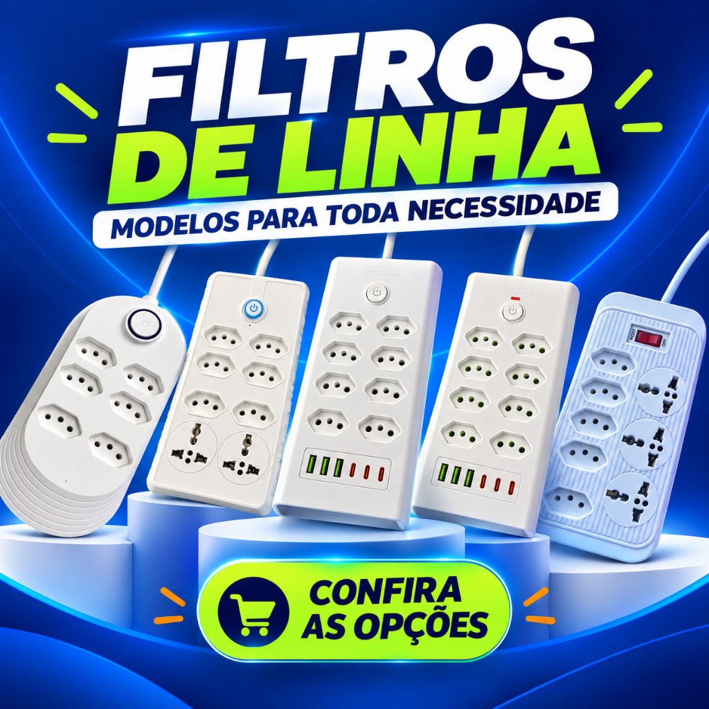 Filtro de linha, Régua, Extensão Elétrica 2M com 5 Tomadas Botão Liga e Desliga pra cada tomada, 110V/220V Bivolt