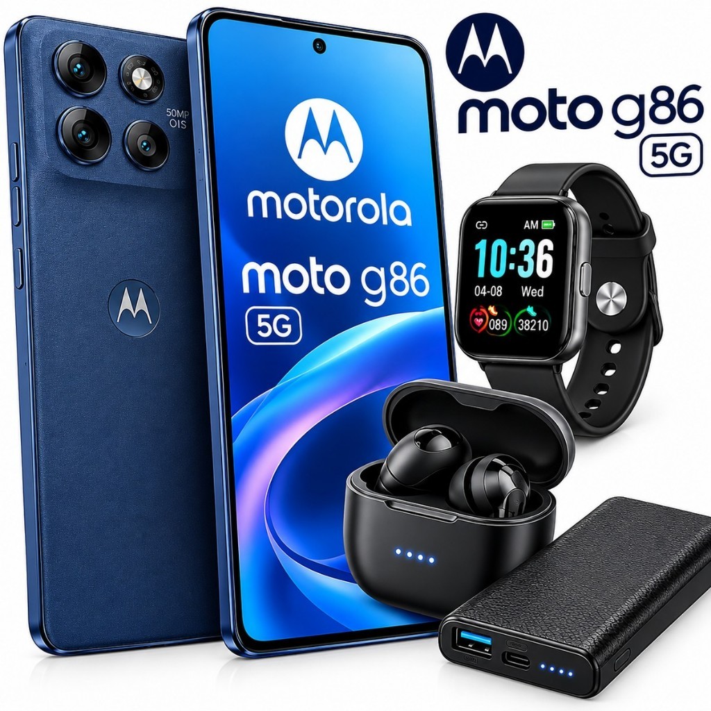 Celular Moto G86 5G 256GB 8GB RAM NFC + Fone Bluetooth + Smartwatch + Power Bank