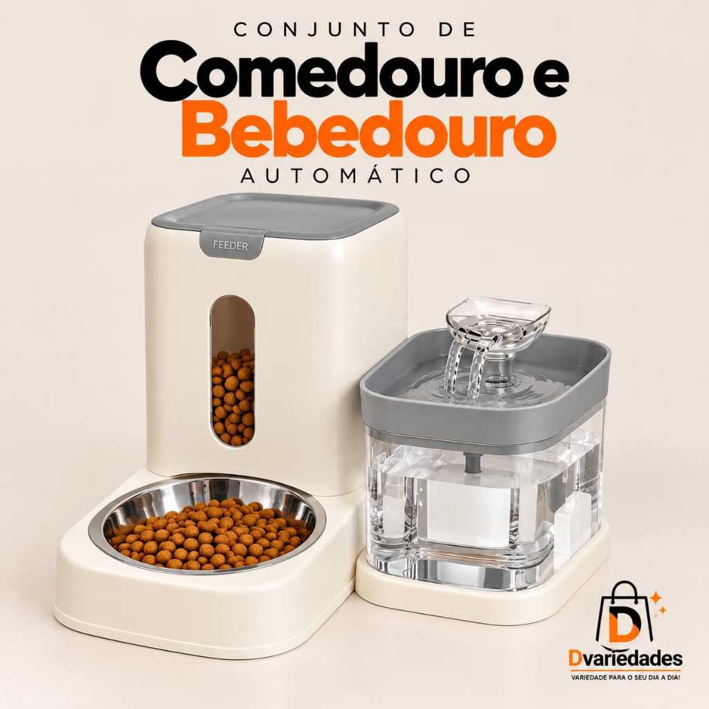 Kit Comedouro e Bebedouro Automático Pet 2 em 1 Fonte de Água e Ração para Cães e Gatos