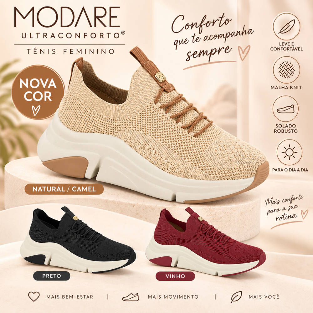 Tênis Modare Feminino Casual Ortopédico UltraConforto Elástico Calce Fácil Confortável Original
