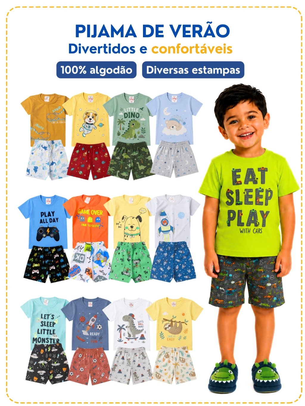 Kit Pijama 2 Peças Verão Brilha no Escuro Menino Infantil Manga Curta 1 A 8 · foto 2