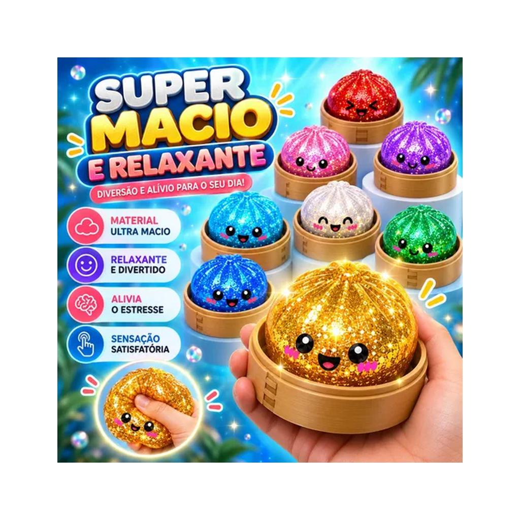 Squishy Dumpling Brinquedo Anti-stress Macio Glitter de apertar Raro Colecionável