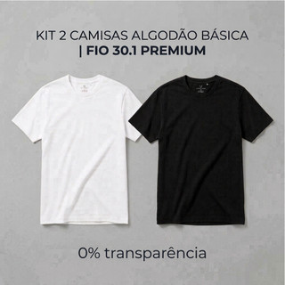Kit 2 Camiseta Masculina Básica 100% Algodão Premium Lisa  Elastano Gola Redonda Conforto Dia a Dia Trabalho