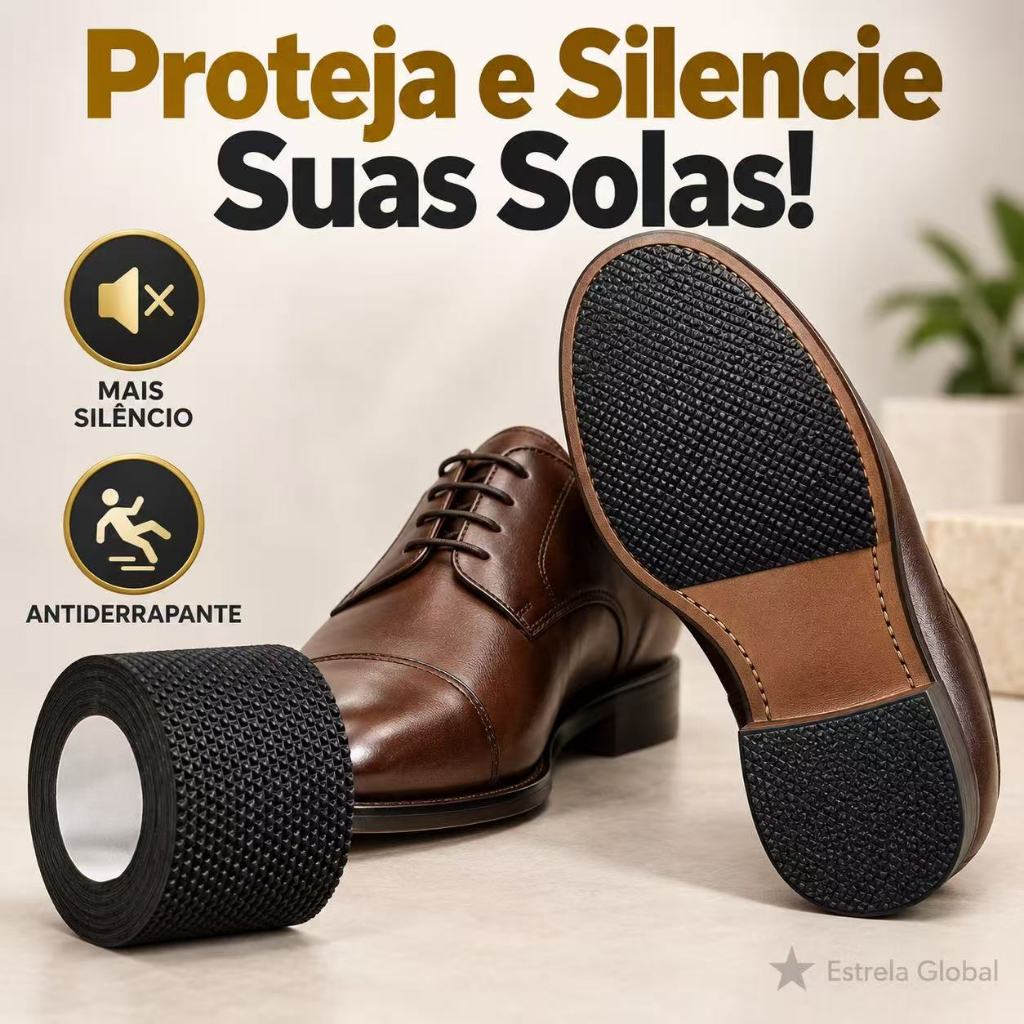 Fita Reparadora para Sola de Sapato Antiderrapante Autoadesiva 5cm 10cm Reduz Ruído e Protege o Piso