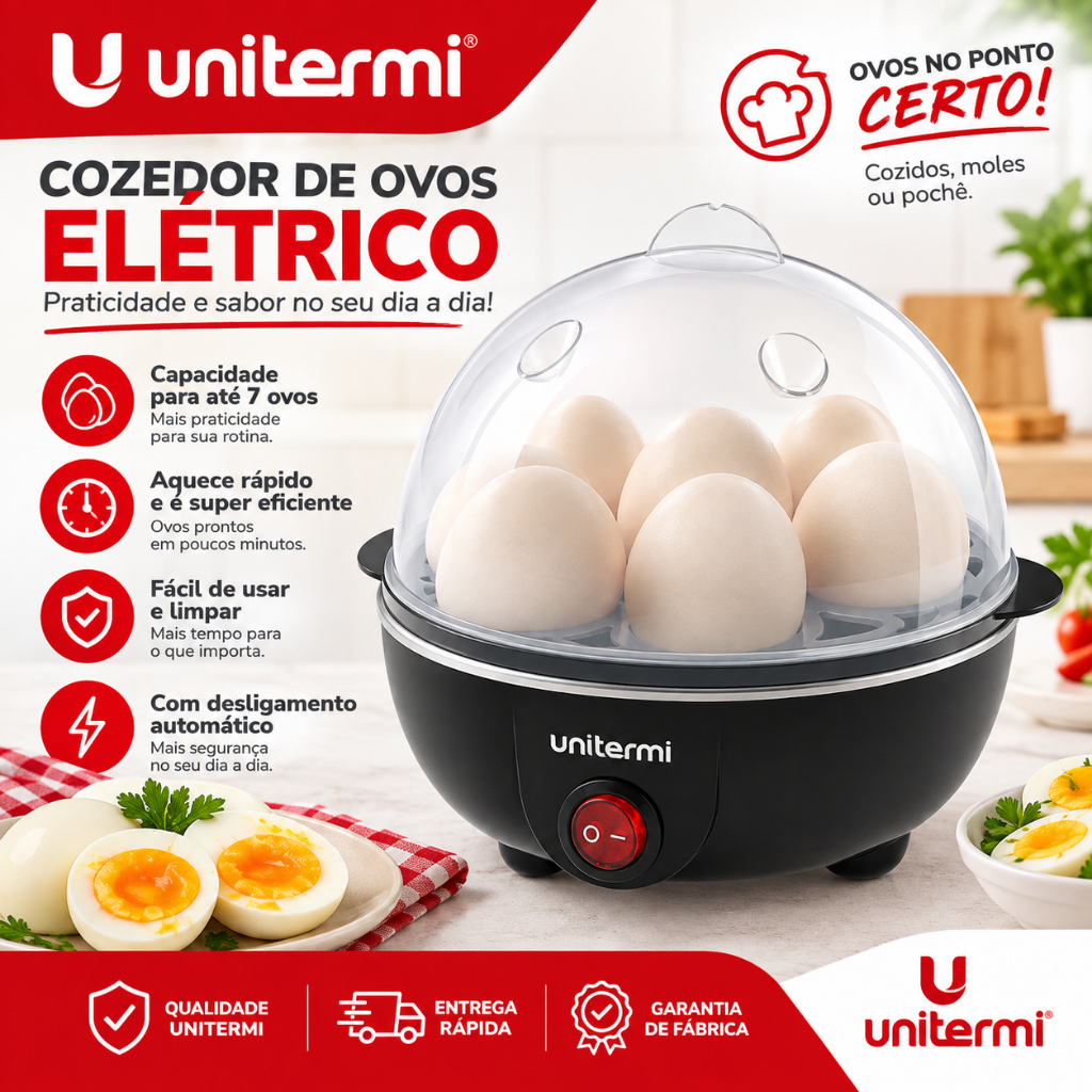 Cozedor De Ovos Elétrico Unitermi 127v Preto 1 Ano de Garantia