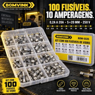 Kit Fusivel de Vidro 100 Pecas Bomvink 5x20mm 250V Bancada Eletronica
