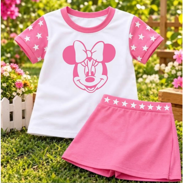 Conjunto Infantil Menina  Camiseta Camiseta + Short-Saia Passeio Festa Verão Tamanho 2 ao 8 anos