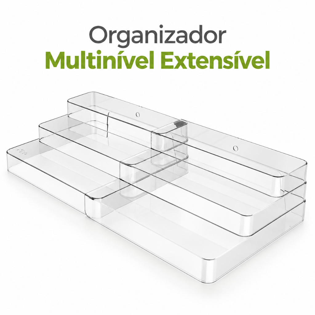 Organizador Extensível Multiuso 3 Níveis Balcão Pia Cozinha Banheiro Expositor Display Transparente