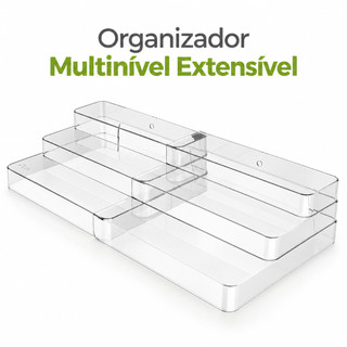 Organizador Extensível Multiuso 3 Níveis Balcão Pia Cozinha Banheiro Expositor Display Transparente