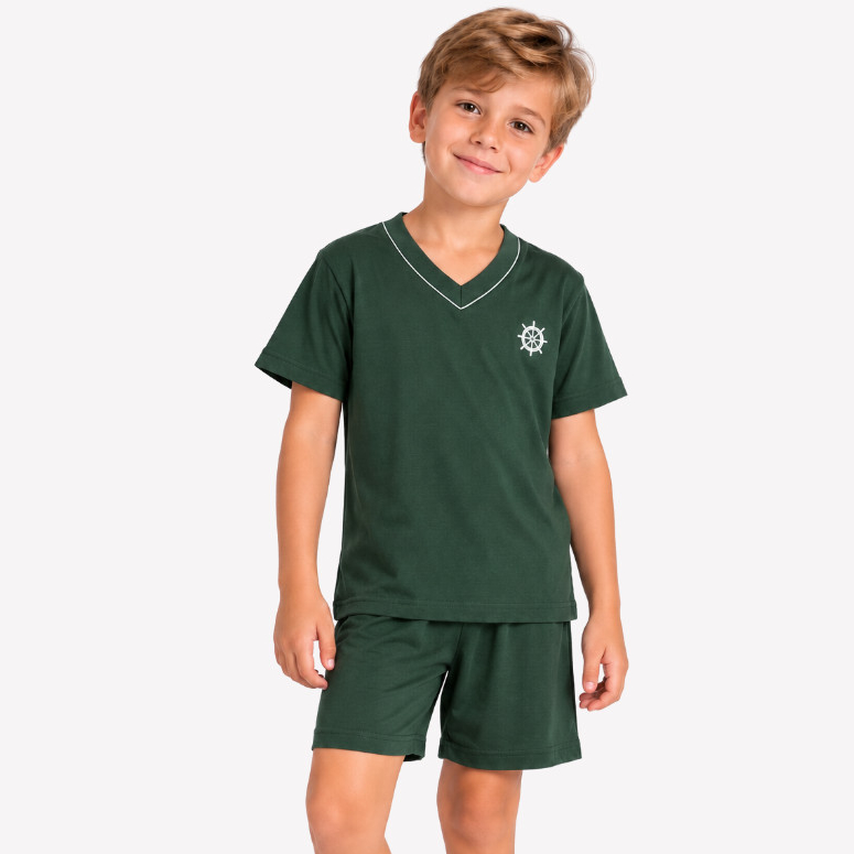 Pijama Infantil Verão Menino Manga Curta Short Bermuda Malha Masculino Criança Kids Liso Conforto