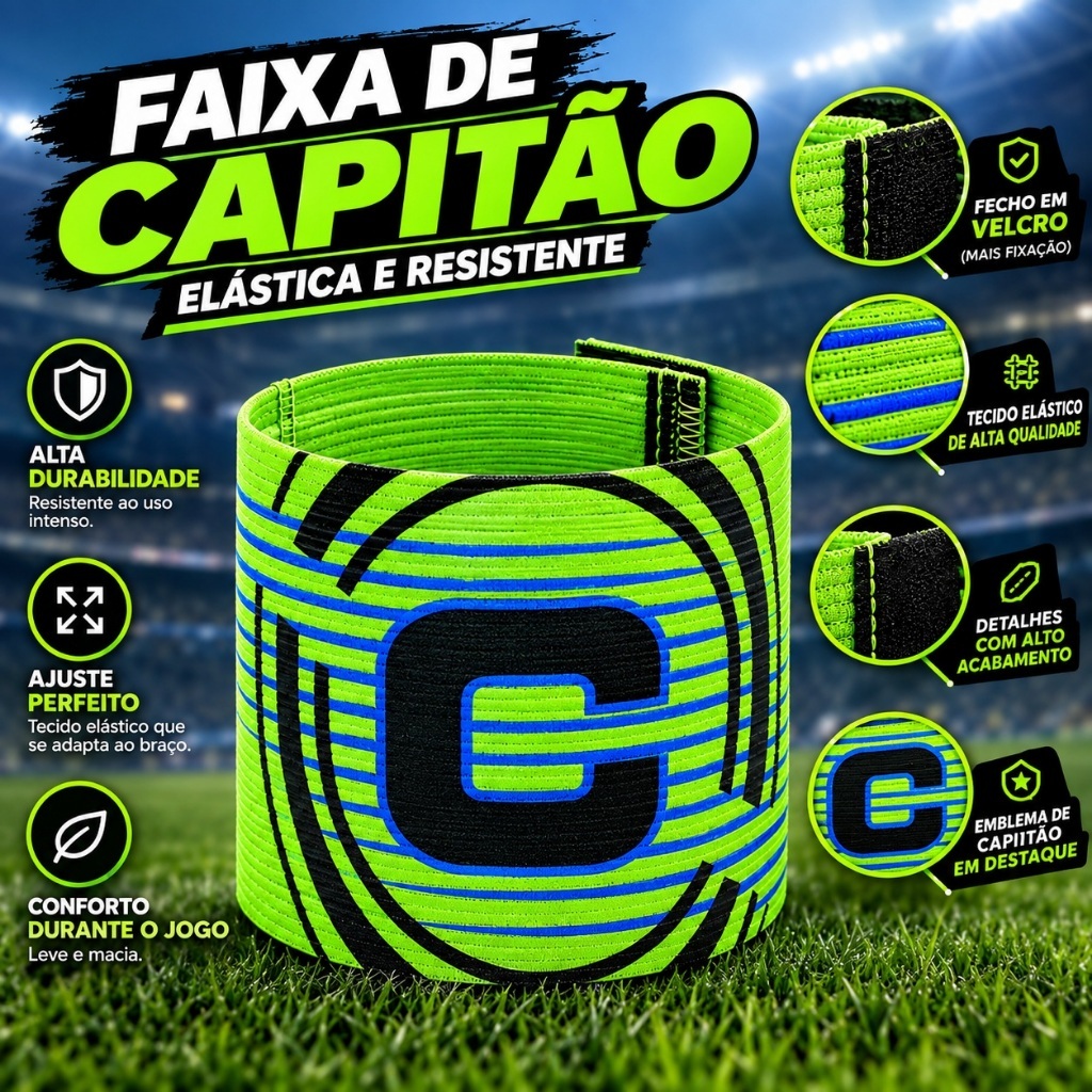 Faixa de Capitão Esportiva Elástica Ajustável Adulto Futebol Futsal JustGoFit