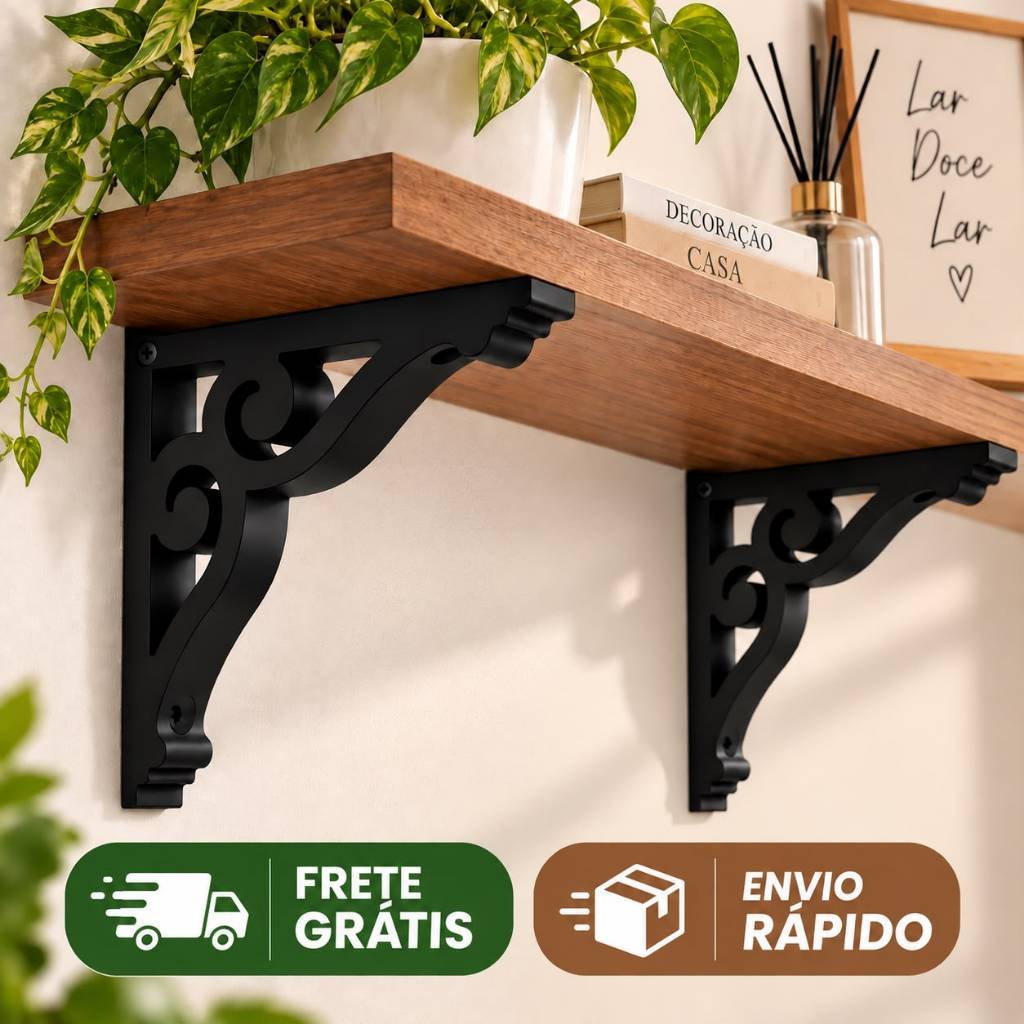 Mão Francesa Decorativa O Par Suporte Prateleira Provençal Branco Preto Sala Cozinha Quarto