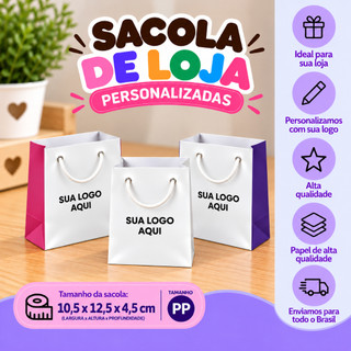Sacola Personalizada com Logo para Loja PP 10,5x12,5x4,5 cm Embalagem Personalizada