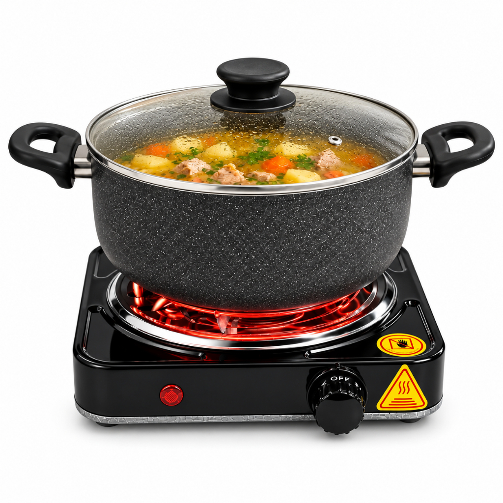 Fogareiro Elétrico Portátil 1 Boca 1200W Fogão Cooktop de Mesa para Qualquer Panela