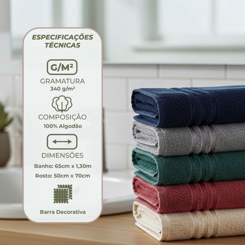 Jogo de Toalhas 100% Algodão 2 Peças Dohler Toque Macio Alta Absorção Banho e Rosto Decorativa Felpuda Priori — imagem 2 de 2