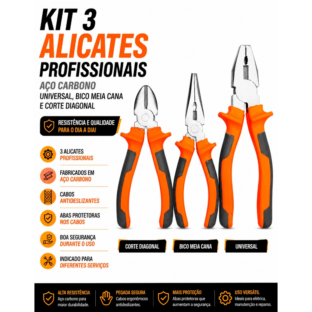 Kit Ferramentas Jogo Alicate Universal Corte Bico Meia Cana Oferta