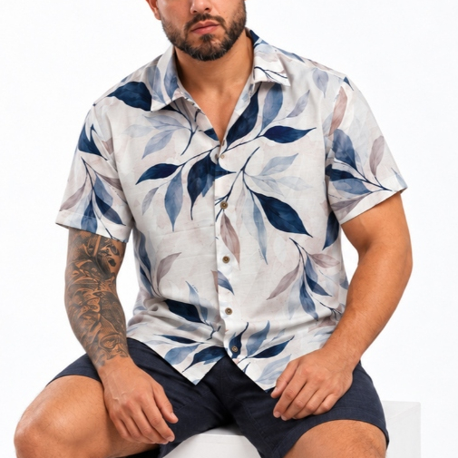 Camisa Masculina Manga Curta Estampada Florida Praia Verao Floral Estilosa Exclusiva Premium