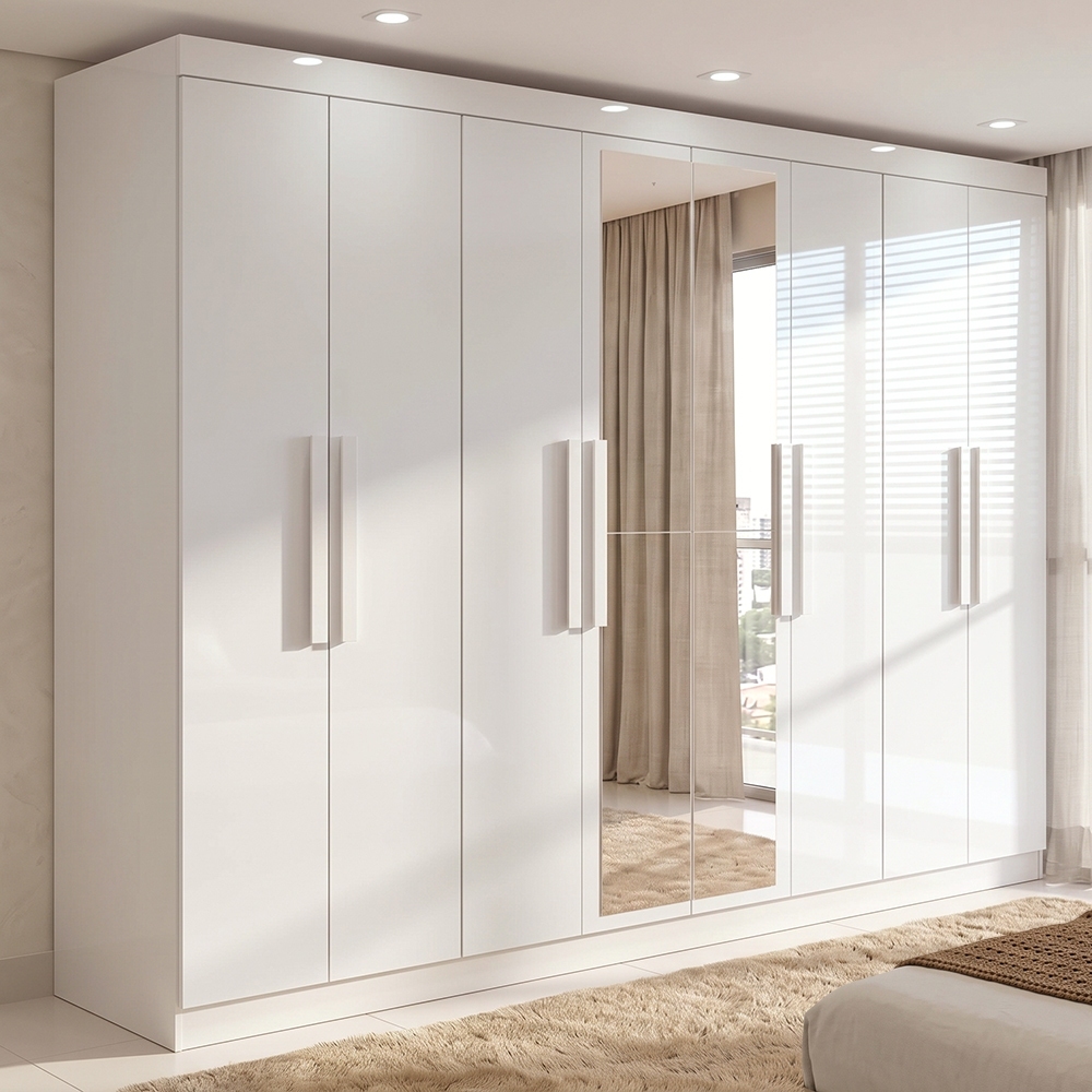 Guarda-roupa Casal Easy Slim 8 Portas Com Espelho Branco