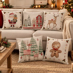 Capa de Almofada Natalina Decoração de Natal Festa Enfeite Papai Noel Renas Boneco de neve 43x43cm