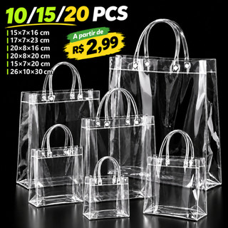 10/15/20 Sacos de Presente PVC Transparente com Alças Reutilizáveis para Dia dos Namorados Festa Junina Aniversário