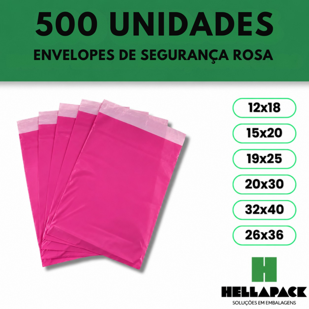 Kit 500 Envelopes Segurança Rosa Embalagem De Envio 12x18 15x20 19x25 20x30 26x36 32x40 Qualidade Premium