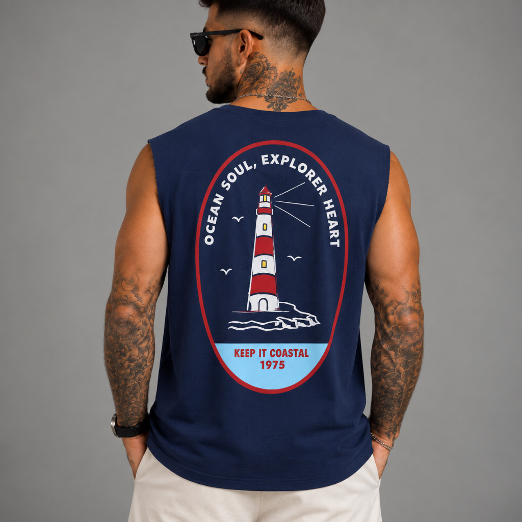 Regata Masculina Machão Oversized 100% Algodão Estampada Costas Corte a Fio Academia Praia Casual Confortável Premium