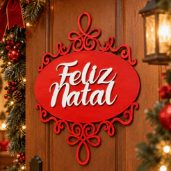 Enfeite De Natal Placa Para Porta Decoração Natalina Feliz Natal Em MDF