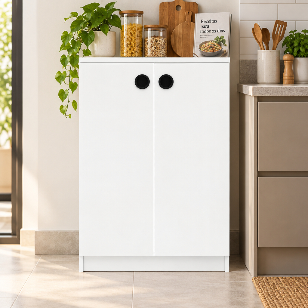 Armário Multiuso Balcão Organizador Cozinha Escritório Lavanderia Sapateira Compacto Moderno 02 Portas e 03 Prateleiras