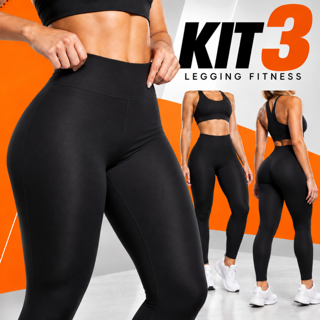 Calça Legging Academia Kit 3 Feminina Cintura Alta Grossa Reforçada Esportes Suplex Zero Transparência
