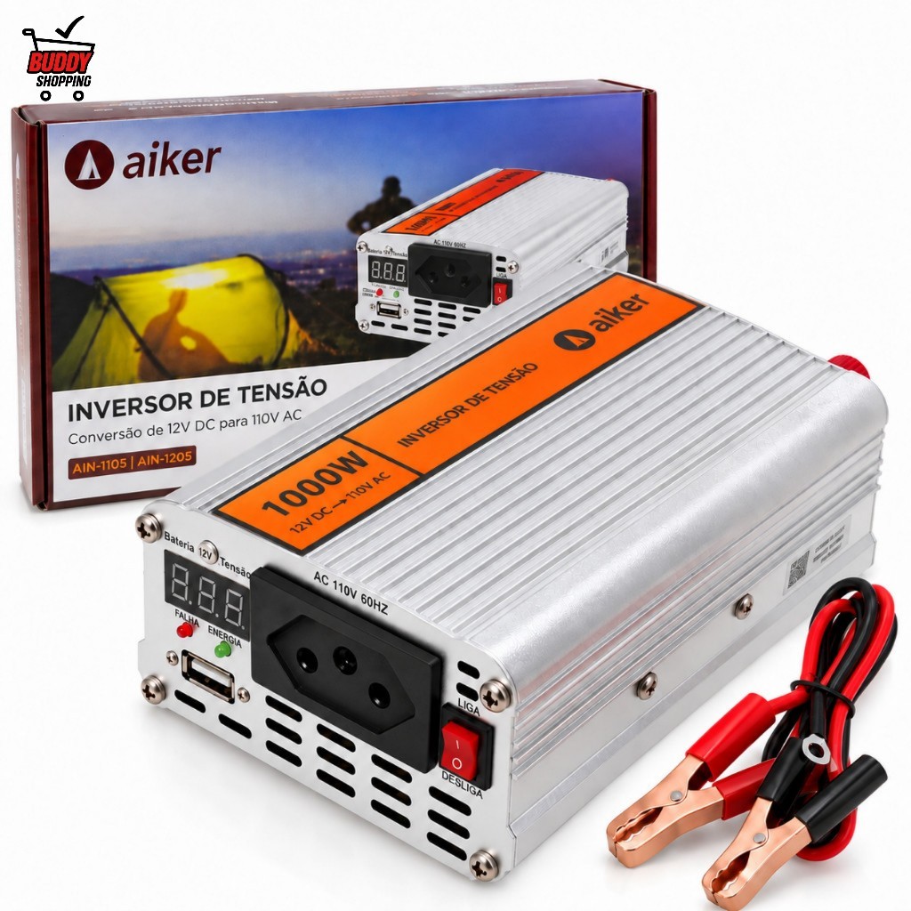 Inversor Veicular 12V Onda Senoidal Modificada 500W 800W 1000W 110V 220V com USB LED Display