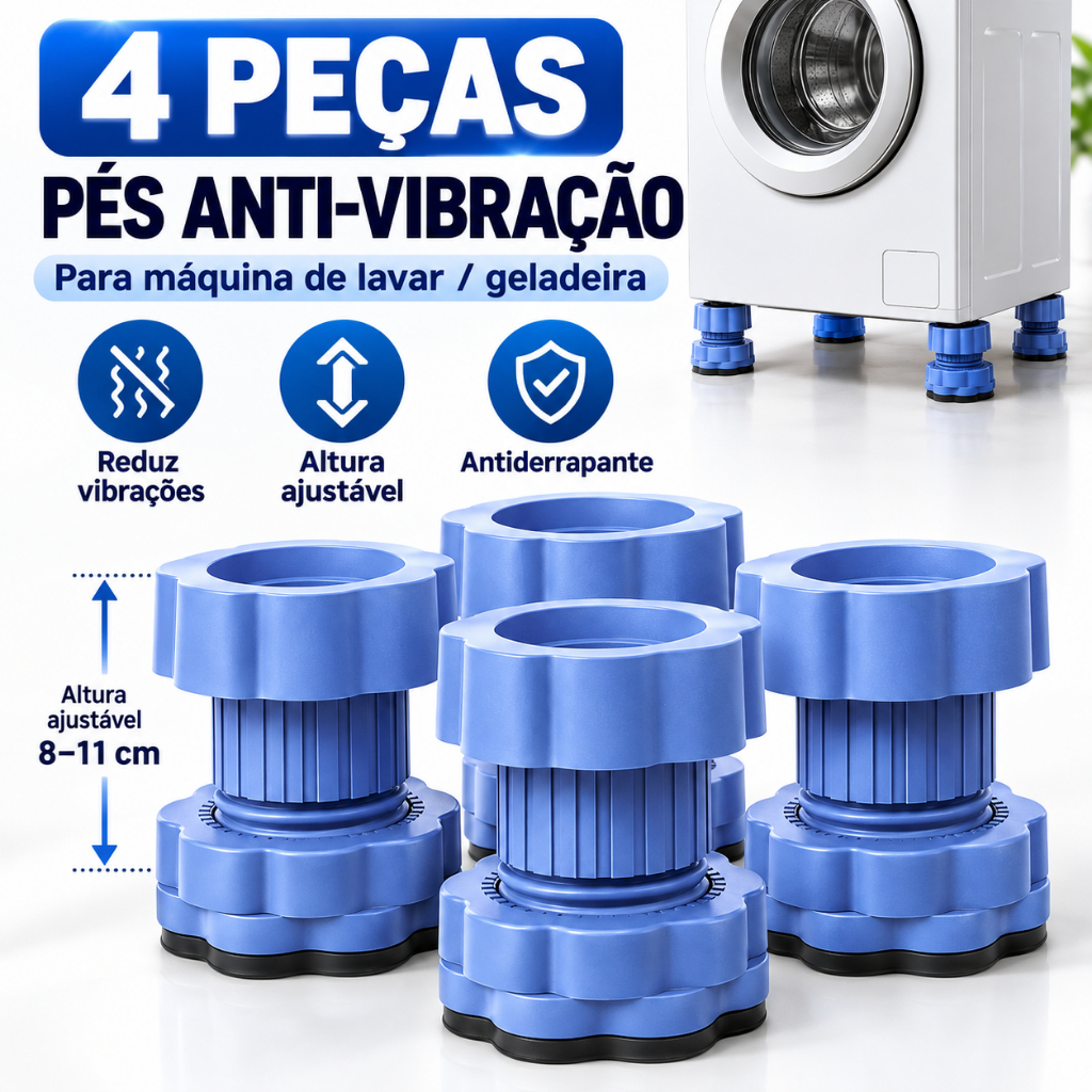 4 Peças Pé Anti Vibração para Máquina de Lavar Ajustável | Base Antiderrapante Amortecedor