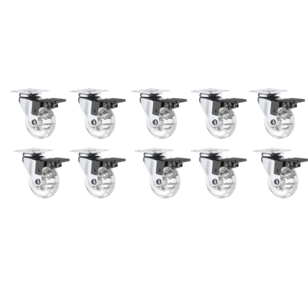 Oferta Kit 10 Rodízios 50mm Silicone com Trava | Rodas para Móveis Pesados Silencioso