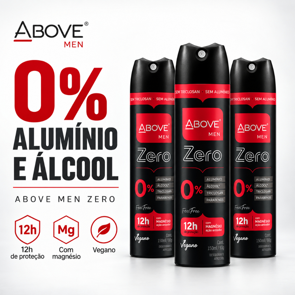 Kit Above Men Zero 12H De Proteção Com Magnésio Antiodor Feel Free Desodorante Masculino 150ml